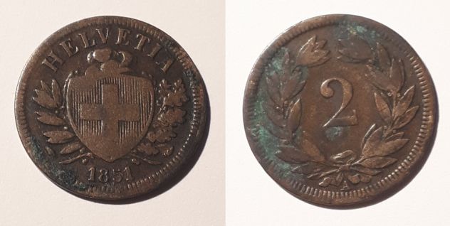 Svizzera 2 rappen, 1851.