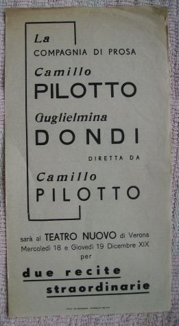 MANIFESTO LOCANDINA PUBBLICITARIA - COMPAGNIA DI PROSA A VERONA 1941 - - Foto 2