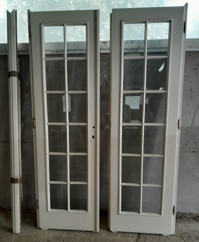 Porta doppia in legno con vetri, Laccata Bianco Opaco - Foto 4