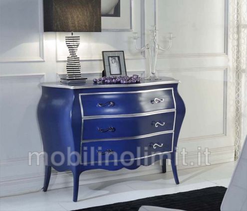 Comò 3 cassetti finitura blu e argento - Nuovo