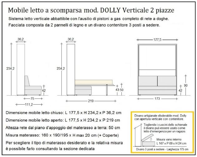 Letto a scomparsa 178x214 + Divano + Materasso - Foto 5