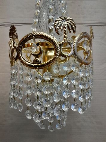 Lampadario In Ottone e Cristallo Vintage in stile impero a sospensione - Foto 7