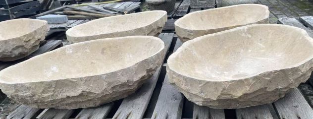 Lavabo lavandino da appoggio in pietra beige - Foto 6