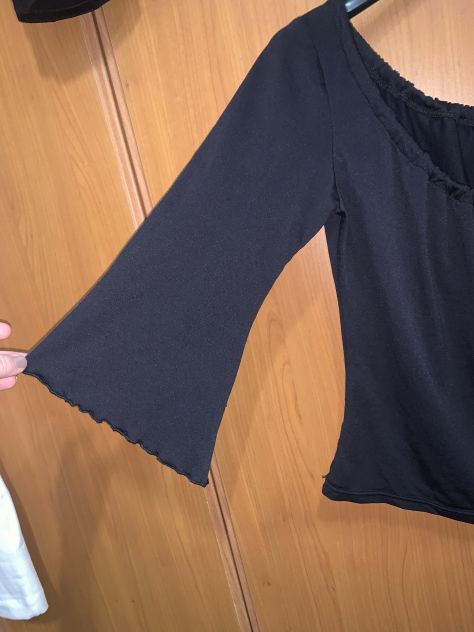 UNA MAGLIETTA DA DONNA/RAGAZZA,VINTAGE,NERA,CON MANICHE A 3/4 ELASTICIZZATA,TG S - Foto 3
