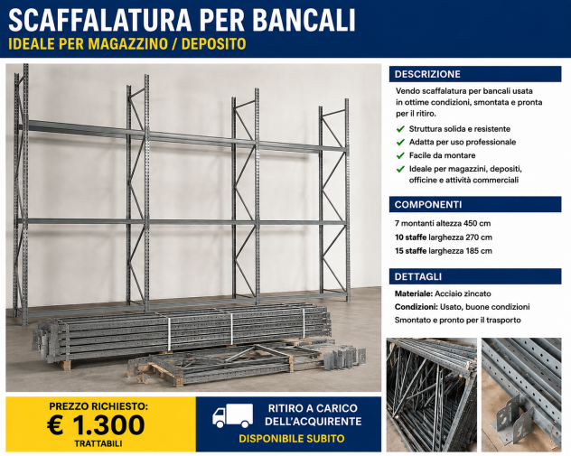 Scaffalatura Industriale Porta Pallet – 450 cm – 25 Traversi – Magazzino