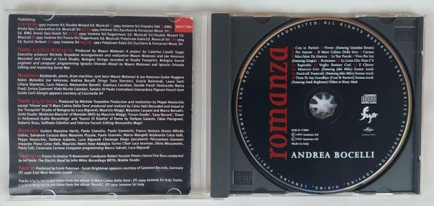 CD Andrea Bocelli Romanzo Etichetta: Sugar – SGR D 77801 uscita 1996 - Foto 2