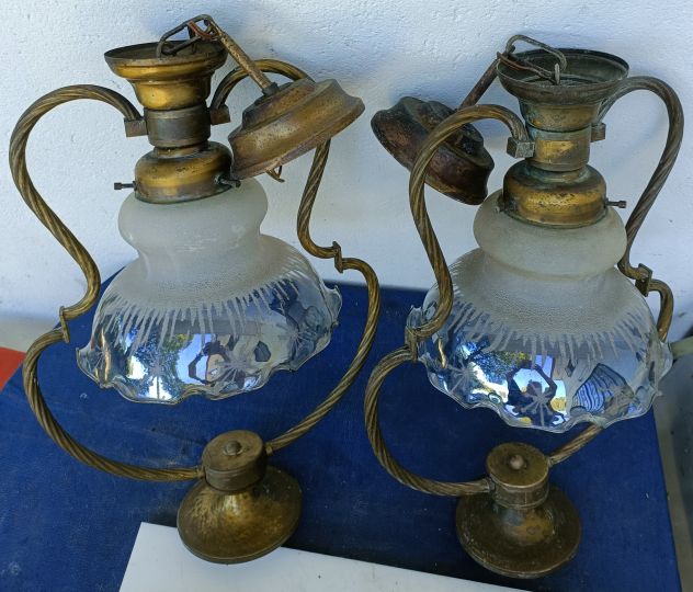 Vendo lampadari ottone/vetro decorati vintage - Foto 6