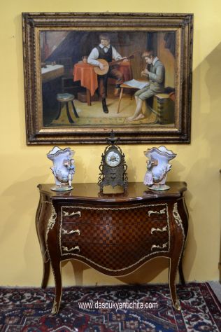 Comò bombato a tre cassetti stile Luigi XV intarsio a marqueterie - Foto 3