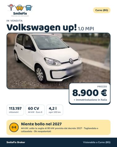 Volkswagen up! 1.0 MPI 2019 - 113.197 km - tagliandata e collaudata