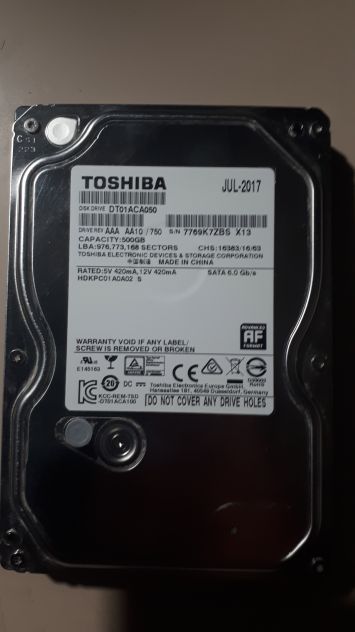 Toshiba 500GB Sata 2 difettoso - Foto 2
