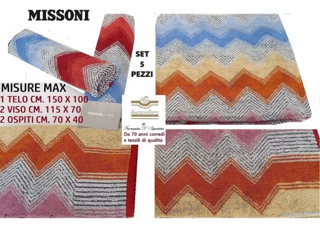 MISSONI set spugne asciugamani completi bagno 5 pezzi 3 modelli - Foto 8