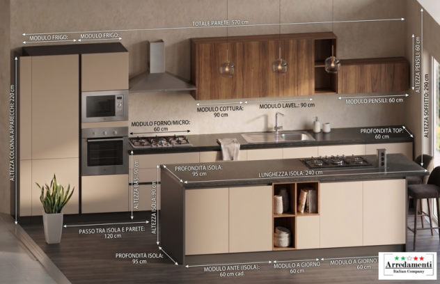 CUCINA LINEARE CON ISOLA MODERNA CON ELETTRODOMESTICI COMPRESI CUCINE SU MISURA - Foto 2