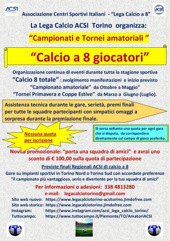 Tornei e campionati amatoriali di calcio a 8 in Torino durante tutta la stagione