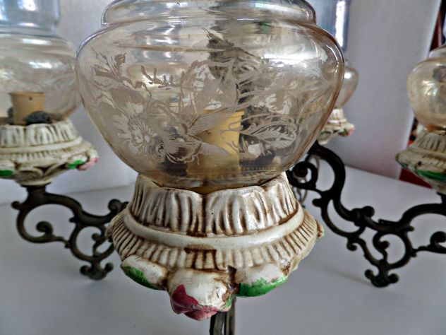 Lampadario d'epoca (anni 60/70) in ceramica, a 5 braccia, con ampolle - Foto 10