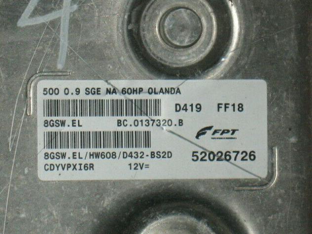 52026726 ECU Alfa Romeo Lancia Abarth Fiat 500 52026726 8GSW.EL HW608 - Foto 2
