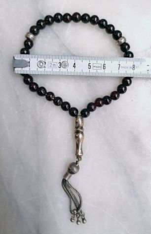 PREZIOSO ANTICO ROSARIO ISLAMICO IN TORMALINA CON TERMINALE E NAPPINA IN ARGENTO - Foto 10