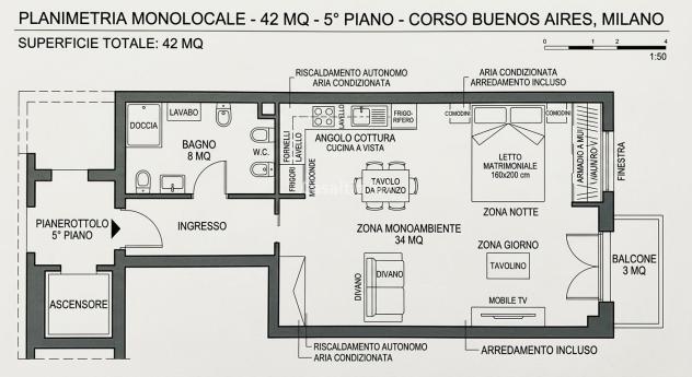 Monolocale arredato di 42 mq al quinto piano in Corso Buenos Aires - Foto 20