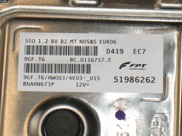 9GF.T6 51986262 ECU CENTRALINA NUOVA FIAT 500 1.2 51986262 9GF.T6 HW003-4E03 - Foto 2