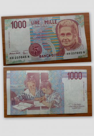 BANCONOTA DA 1.000 LIRE REPUBBLICA ITALIANA CON 3 HH......H - MONTESSORI - - Foto 2