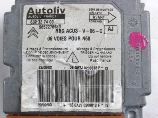9652276980 KIT AIRBAG CITROEN XSARA PICASSO 1.6 B 70KW 5M 5P (2003) RICAMBIO USATO 8216A1 - Foto 4