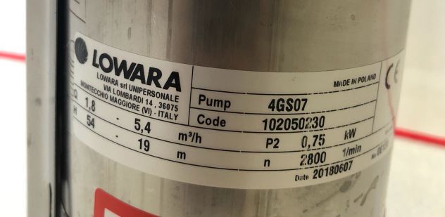 4GS07 Pompa sommersa per pozzi portata fino a 5.4 mc/h -1Hp -V400-Kw 0.75 - 3F - Foto 3