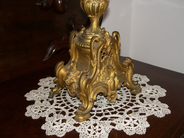 Trittico in bronzo zecchinato - Orologio &amp; 2 Candelabri. - Foto 3