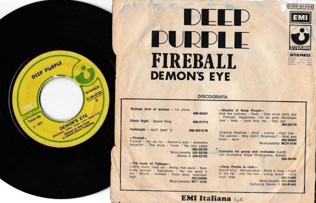 DEEP PURPLE - Fireball / Demon's Eye - 7'' / 45 giri 1971 EMI Italy - Foto 2