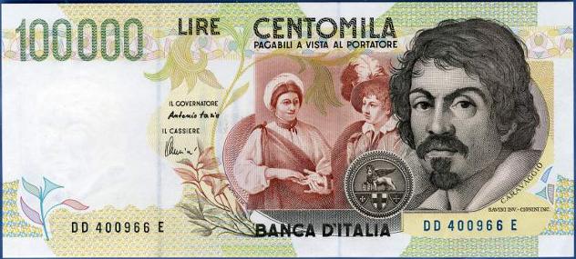 Banconota 100.000 lire Caravaggio II° serie FDS /ass.