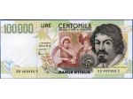 Banconota 100.000 lire Caravaggio II&deg; serie FDS /ass.