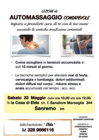 Lezione di AUTOMASSAGGIO consapevole a Sanremo im