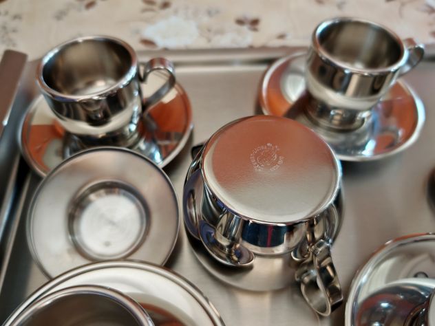 Servizio da caffè vintage anni ’70 Euro Lucres inox 18/10 completo 6 tazzine - Foto 4