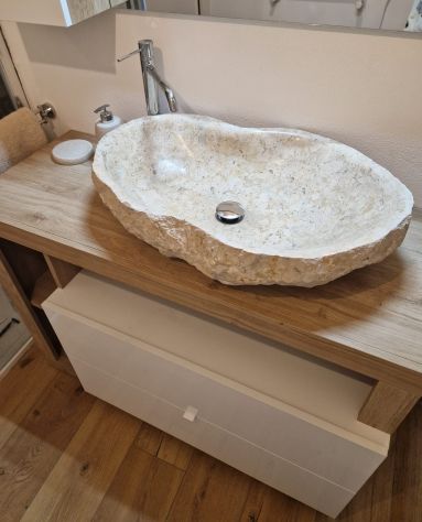 Lavabo lavandino da appoggio in pietra beige 2 - Foto 7