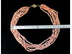 IMPORTANTE COLLANA 5 FILI A TORCHON IN AUTENTICO CORALLO ROSA E ARGENTO.