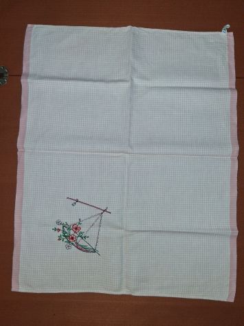 Set 2 Strofinacci Canovacci Cucina Asciugapiatti Vintage con Ricamo 100% Cotone - Foto 5