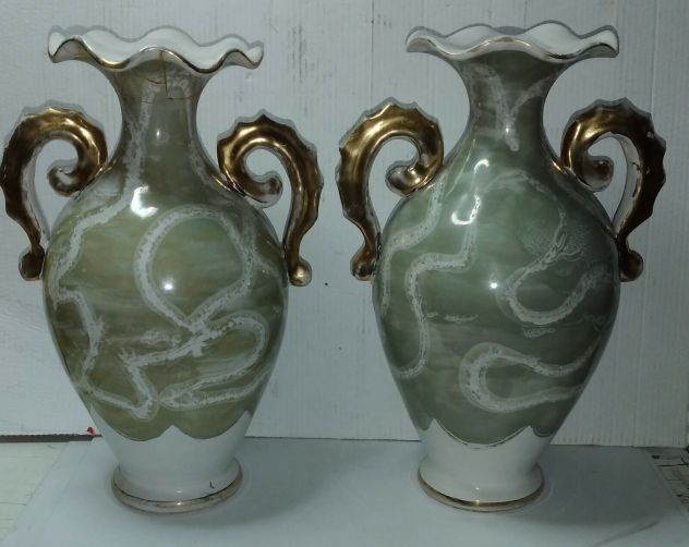 COPPIA DI VASI IN CERAMICA FILETTATI ORO ZECCHINO EPOCA ANNI 50/60