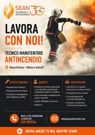 SEAN Sicurezza e Antincendio ricerca: un Tecnico Manutentore Antincendio