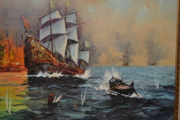Dipinto olio su tela Battaglia navale di A. De Vity - Foto 3