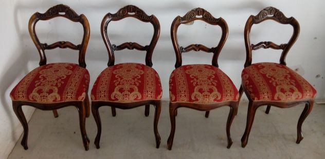 Sedie stile Luigi XVI in Legno Noce 4 pz imbottite