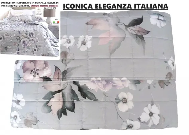 COPRILETTO TRAPUNTINO QUALITA' SUPERIORE MATRIMONIALE 100% PERCALLE RASATE - Foto 5