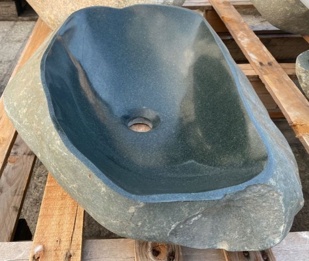 Lavabo lavandino da appoggio in pietra sasso verde - Foto 4