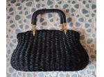 borsetta in raffia nera h 16 l 26 cm con tasca interna e doppio manico