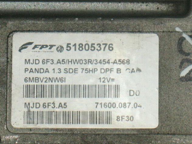 51805376 ECU CENTRALINA FIAT PANDA 1.3 51805376 MJD 6F3.A5 HW03R 75HP - Foto 2