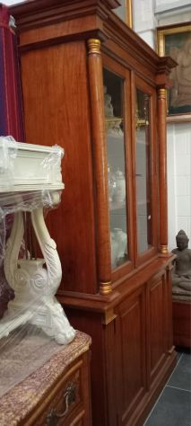 CREDENZA LIBRERIA DOPPIO CORPO DI ANTIQUARIATO FRANCESE IN STILE IMPERO DI NOCE - Foto 2