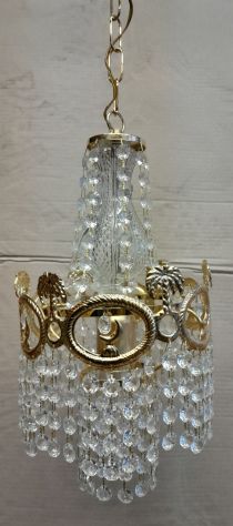 Lampadario In Ottone e Cristallo Vintage in stile impero a sospensione - Foto 5
