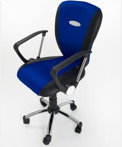 POLTRONA UFFICIO ERGONOMICA GIREVOLE IN MESH/ECOPELLE NERO BLU - DIREZIONALE MODELLO SMART - NUOVA - Foto 4