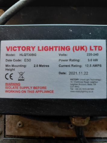 LAMPADE RISCALDANTI INFRAROSSI VICTORY LIGHTING - Foto 2