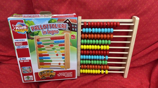 Pallottoliere in legno con perline colorate-Gioco educativo solido come nuovo - Foto 7