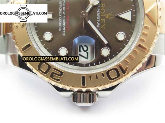 Replica Assemblata YACHT-MASTER 116621 QUADRANTE MARRONE BEST EDITION 1:1 SU BRACCIALE SS/RG SH3135 V2 - Foto 6