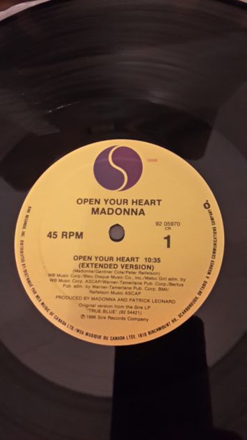 MADONNA, open your heart, 45 RPM, Canada Sire 92 05970 CR. - Foto 2