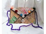 BORSA ETNICA / POCHETTE DA SERA PATCHWORK DORATA CON CONCHIGLIE.